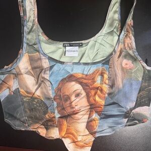 Zara Artistic Print Top in Green and Gray